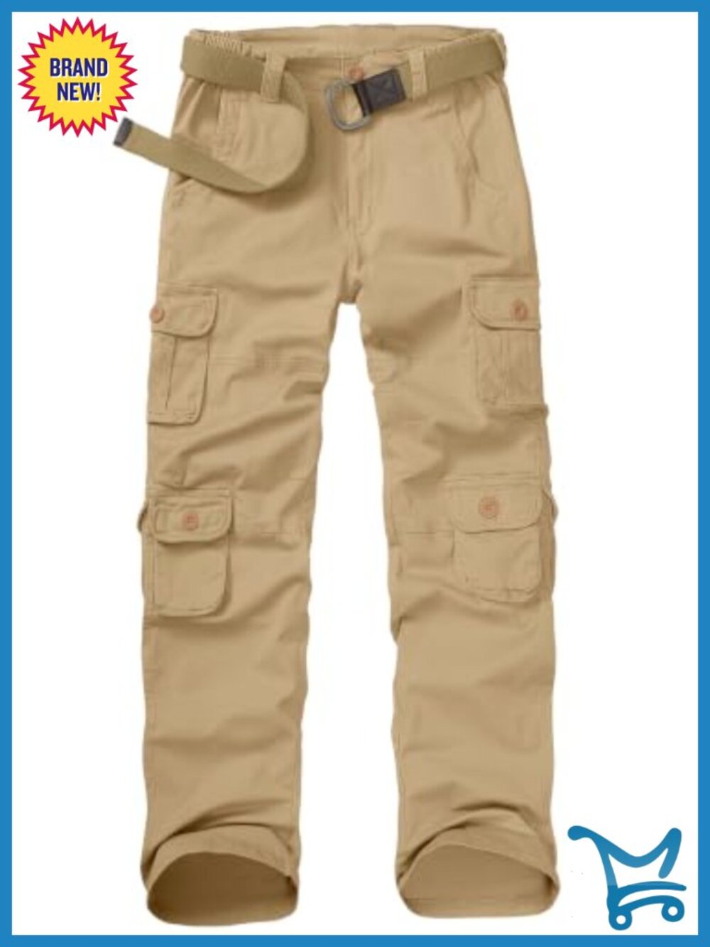 Cotton Stretch Cargo Pants Elastic Waist 10 Pockets Hiking Work